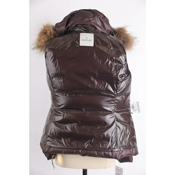Moncler Belted Down Jacket w/ Fur Hood SZ 1/S Brown MINT